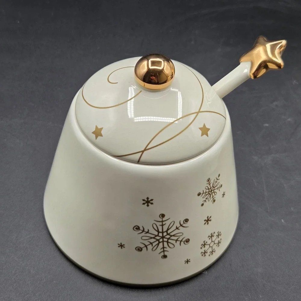 Russ SNOWLIT SETTING teapot & sugar and‎ creamer  CHRISTMAS TREE GOLD STAR